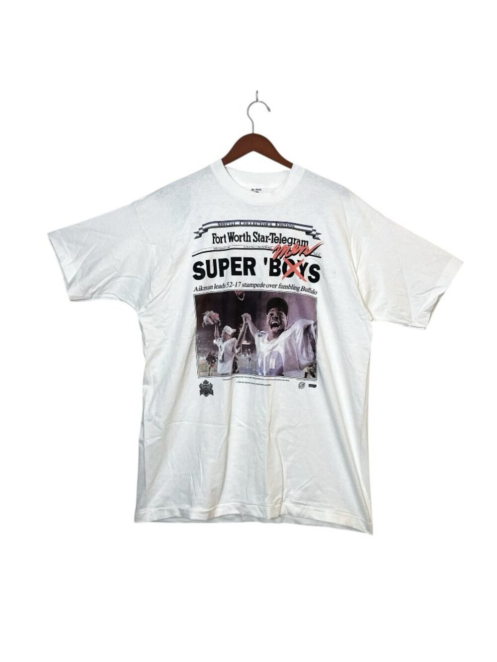 Vintage 1993 Dallas Cowboys NFL Super Bowl XXVII Super Men Newspaper Graphic XL